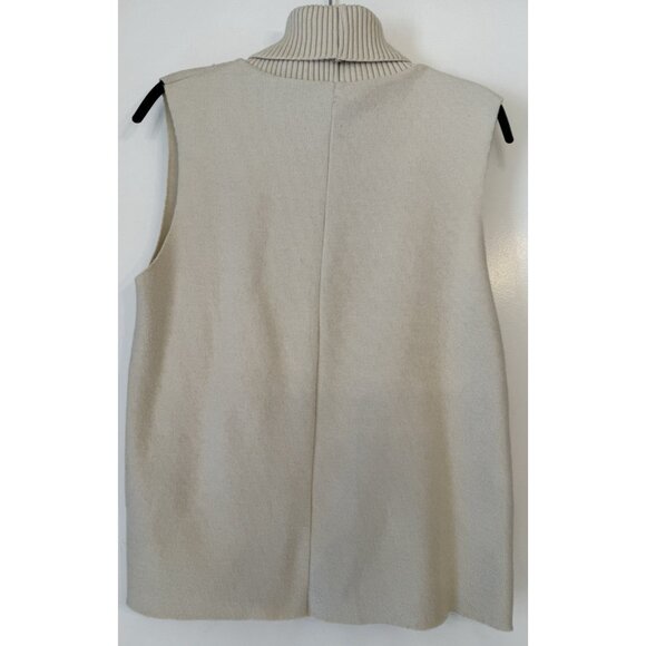 Zara Women Cream Beige Sleeveless Turtleneck Size Small Ribbed Raw Hem Chic Soft - Picture 2 of 12